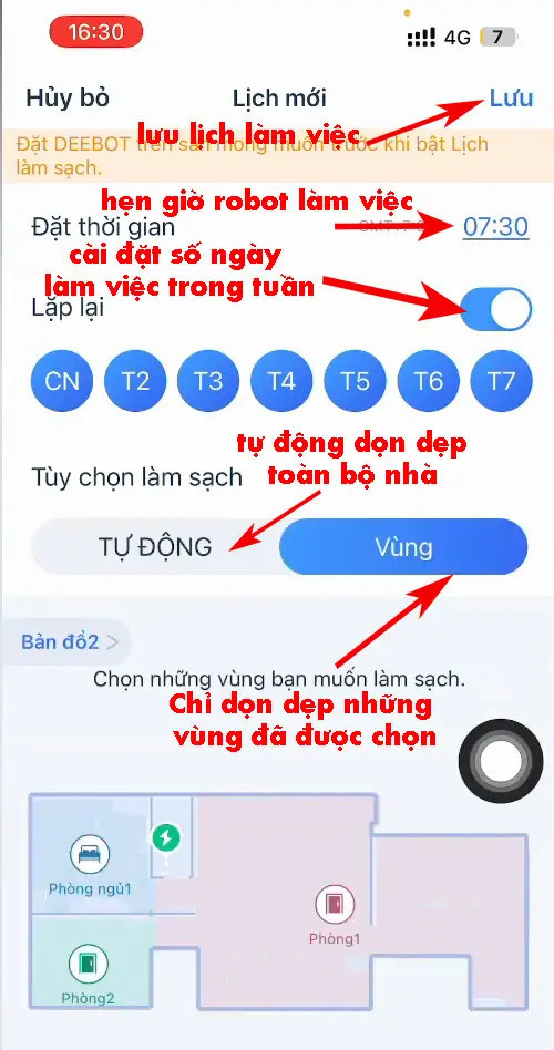 Lên lịch dọn dẹp với app Ecovacs